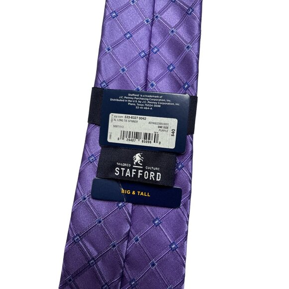 Stafford Big & Tall Purple Checkered Silk Tie - Picture 2 of 5